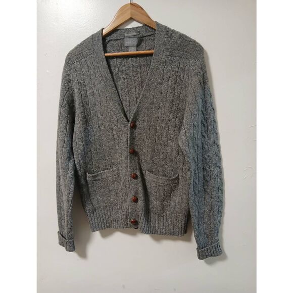 Vintage 90's lord Taylor womens small SHETLAND wool cable sweater cardigan gray - Picture 1 of 6